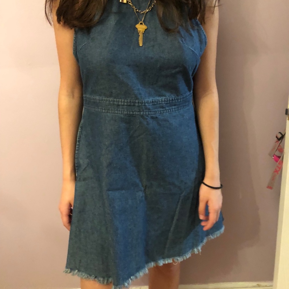 DENIM OPEN BACK HALTER DRESS